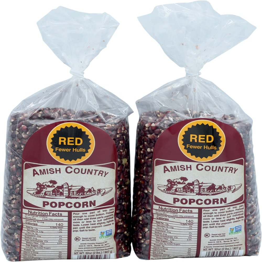 Amish Country Popcorn | 2-2 lbs Bags | Red Popcorn Kernels | Old Fashioned, Non-GMO and Gluten Free