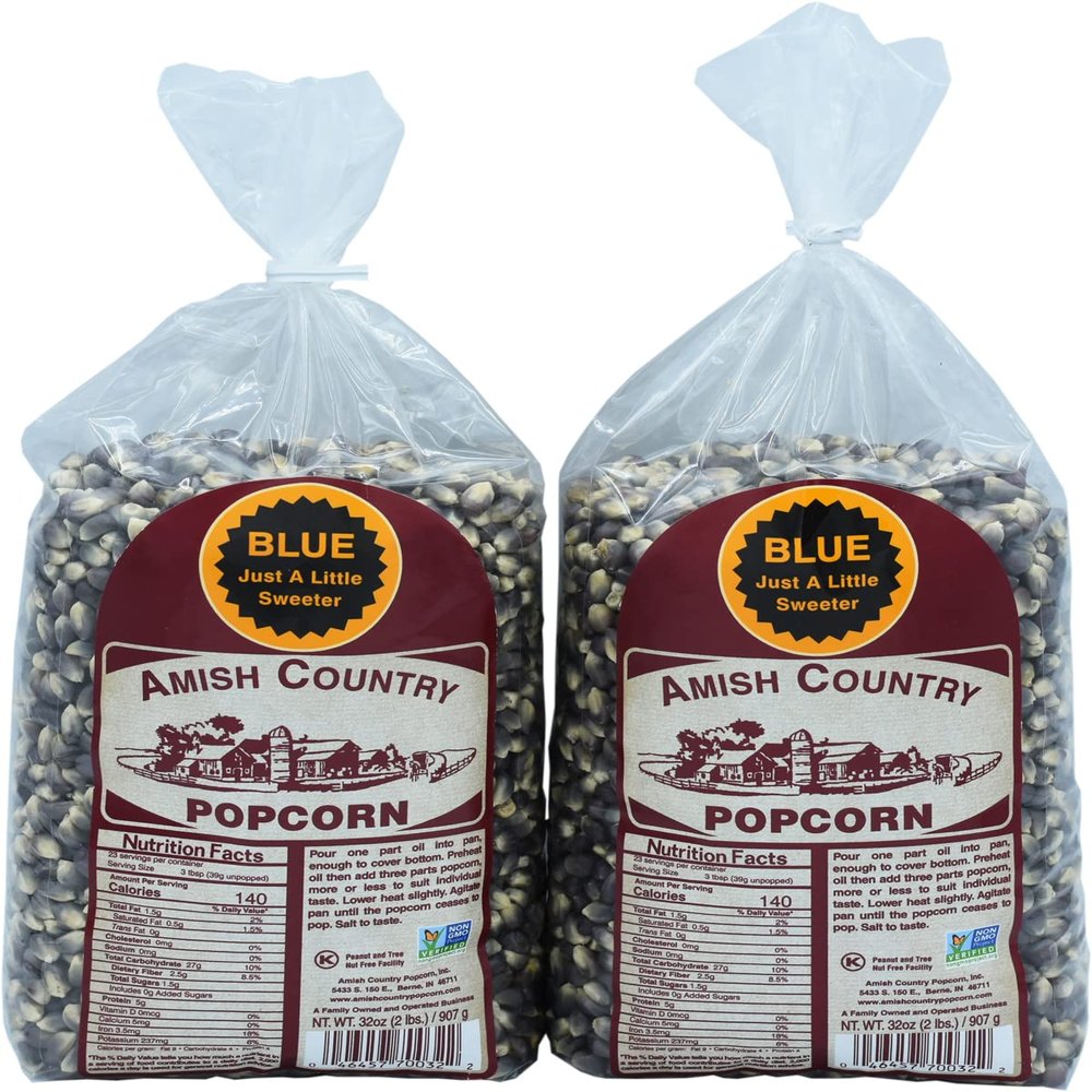 Amish Country Popcorn | 2-2lbs Bags Blue Kernels | Old Fashioned, Non-GMO and Gluten Free (2-2lbs Bags)