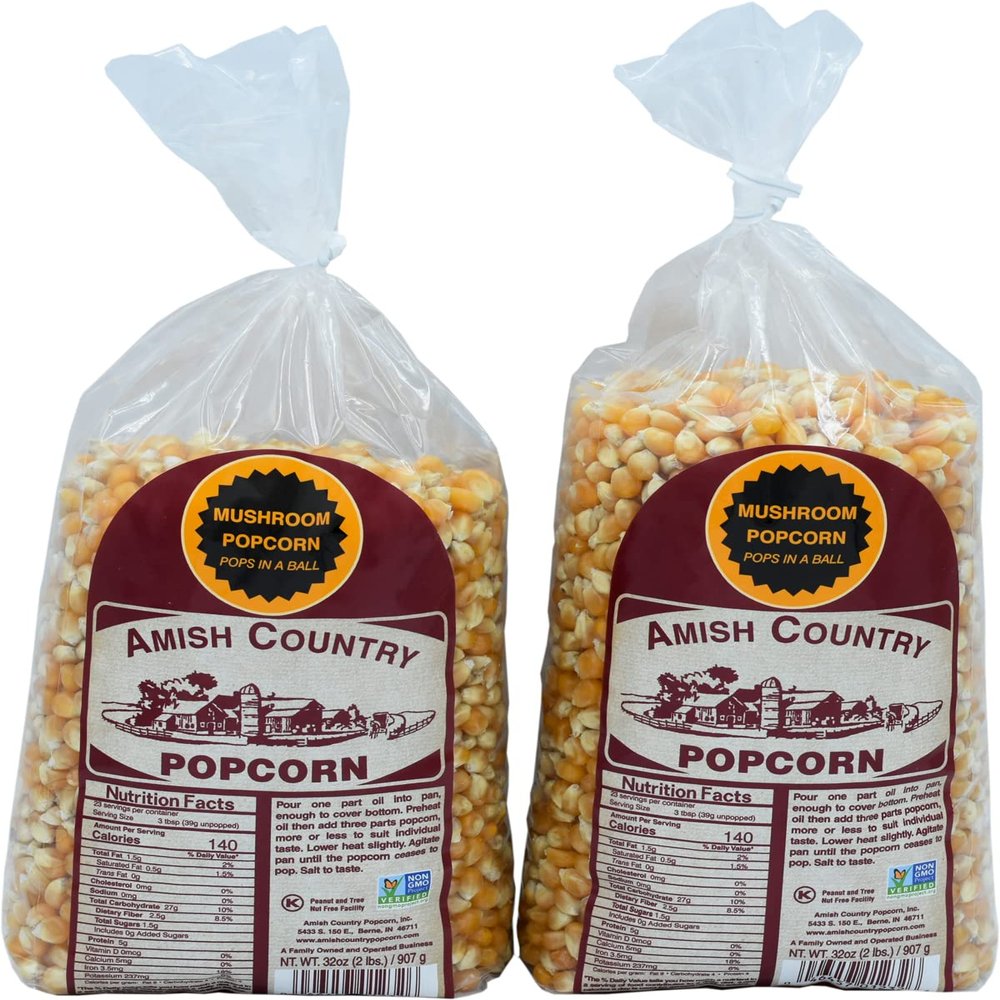 Amish Country Popcorn | 2-2 lb Bags | Mushroom Popcorn Kernels | Old Fashioned, Non-GMO and Gluten Free