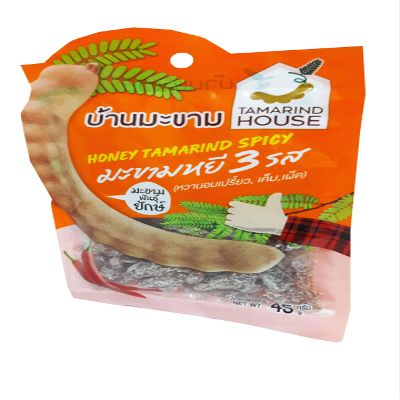 2 Packs of Honey Tamarind Spicy 3 Tastes, Sweet and Sour, Salty, Spicy. Selected premium Delicious fruit snack by Tamarind House Brand, Thailand. (45 g./pack)