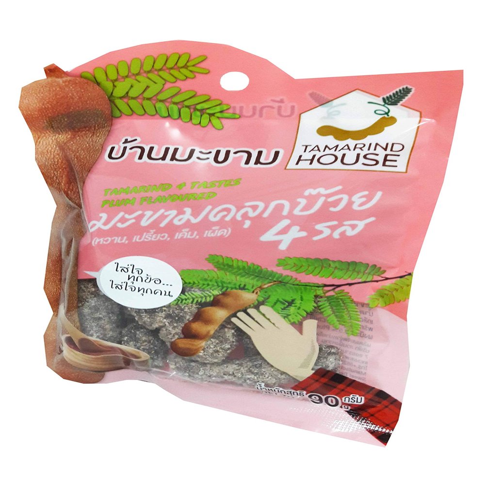 2 Packs of Tamarind 4 Tastes - Plum Flavoured, Sweet, Sour, Salty, Spicy. Selected premium Delicious fruit snack by Tamarind House Brand, Thailand. (90 g./pack)