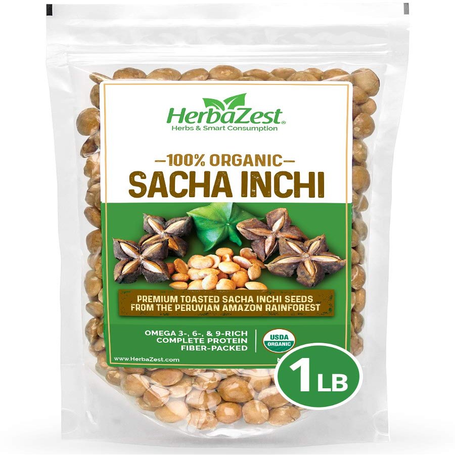 HerbaZest Sacha Inchi Seeds Organic  1 LB (454g)  Vegan, Gluten Free & USDA Certified  Premium Nutritious Superfood  Complete Protein, Fiber & Omega Packed  Perfect for Snacks, Trail Mixes, Baked & Non-Baked Goods