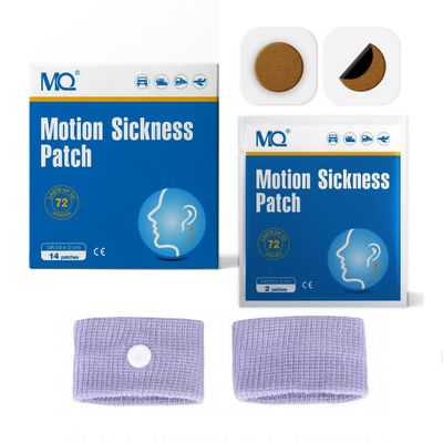 MQ 28 ct Motion Sickness Patches Non Drowsy Sea Sickness Patch for Cruise Travel Essentials, Waterproof Car Sick Patches Behind Ear Fast Acting & Long Last 72H, 2 Pairs of Wristbands as a Bonus