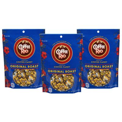 Coffee Rio Original Roast Coffee Caramels Candy, Pack of 3 Stand-Up Bags (9 oz Each) - Individually Wrapped Hard Candies w/Fresh Dairy Cream - Perfect for Office Candy Bowls & More - Kosher Certified