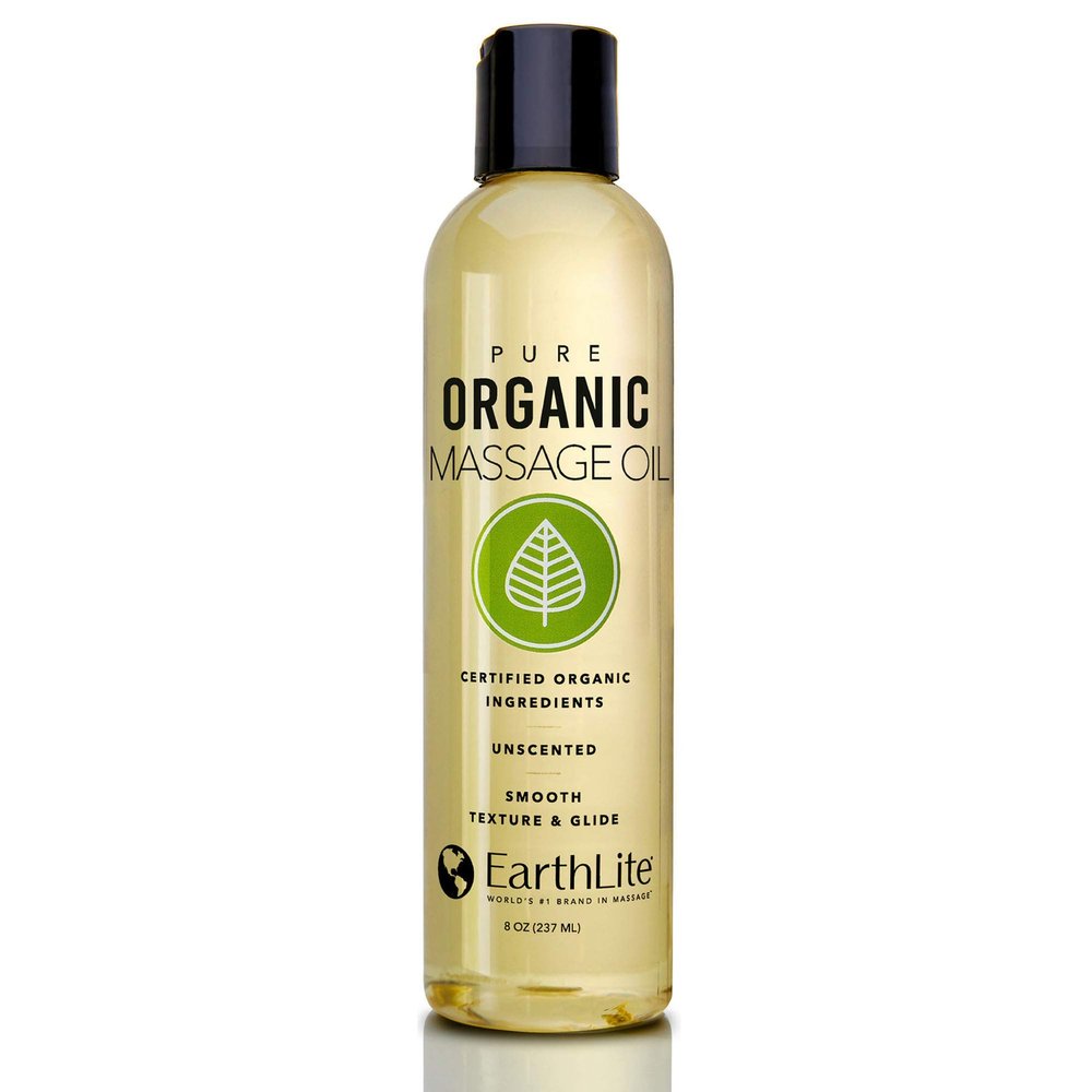 EarthLite Pure Organic Massage Oil - Chemical Free, 100% Certified Organic, for Therapists & Clients, Unscented, 8 oz