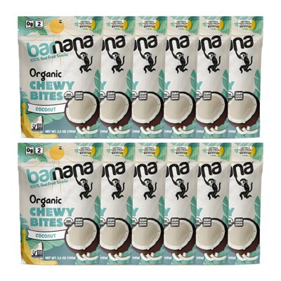 Barnana - Organic Chewy Coconut Banana Bites, Healthy Dehydrated Treat, Chewy Coconut Banana Snack, Made With Real Fruit, Potassium, Kosher, USDA Organic, Paleo, Gluten-Free, Vegan (3.5 oz, 12-Pack)