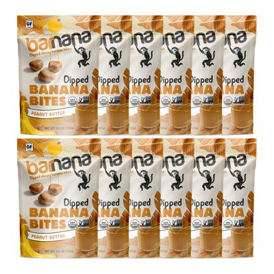 Barnana - Organic Chewy Dipped Banana Bites, Peanut Butter, Chewy Banana Snack, Made With Real Fruit, Kosher, USDA Organic, Paleo (3.5 oz, 12-Pack)