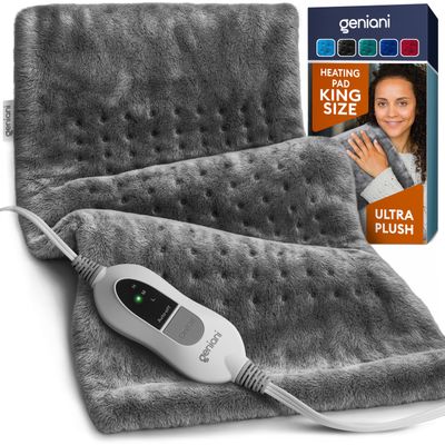 GENIANI Electric Heating Pad for Back Pain & Cramps Relief, Electric Throw, Auto Shut Off, Machine Washable, Moist Heat Pad for Neck & Shoulder - Valentines Day Gifts for Her (1224", Tabby Gray)