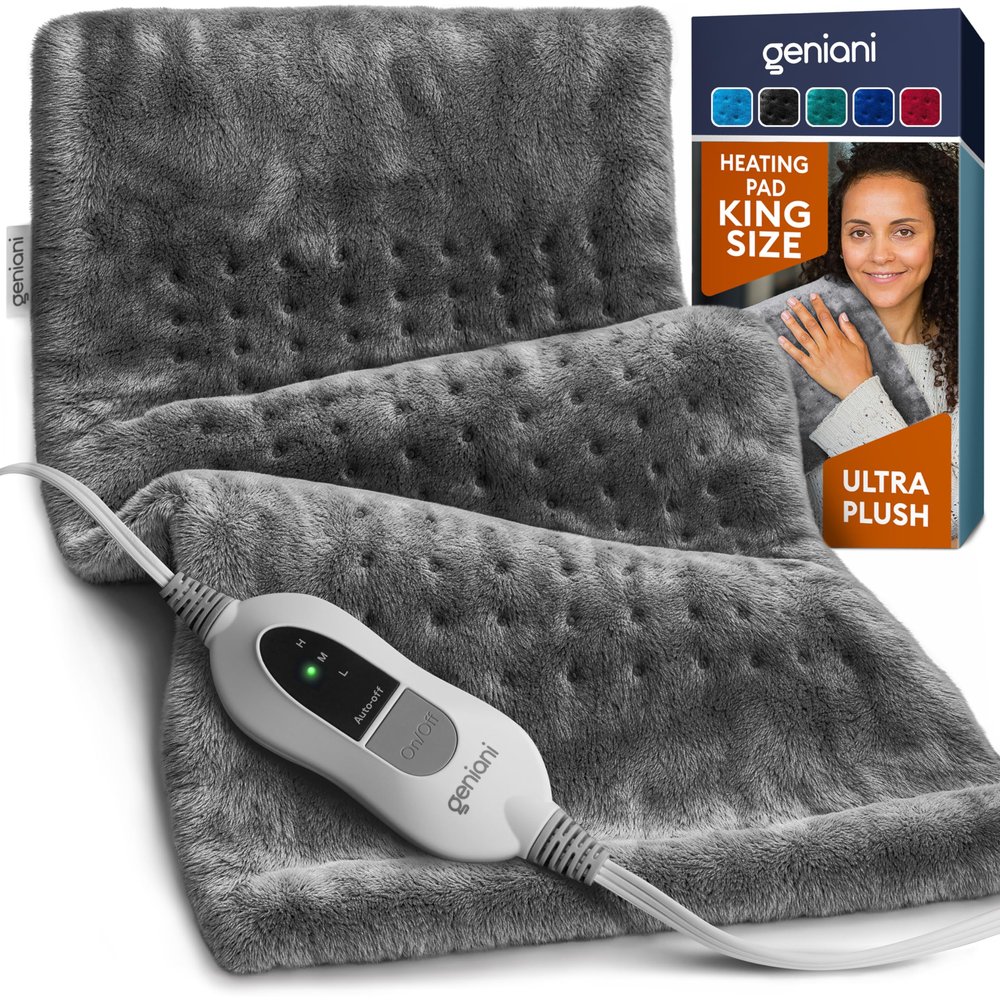 GENIANI Electric Heating Pad for Back Pain & Cramps Relief, Electric Throw, Auto Shut Off, Machine Washable, Moist Heat Pad for Neck & Shoulder - Valentines Day Gifts for Her (1224", Tabby Gray)