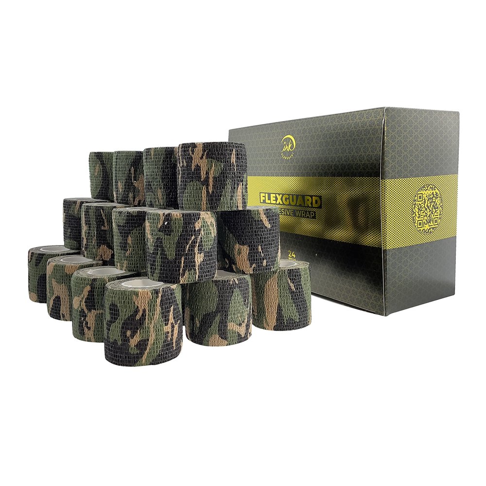(24-Pack) 2 x 15 FT Disposable Cohesive Bandage Tattoo Grip Tape Wrap Elastic Self Adherent  Breathable Wrap for Pets, Athletic Bandage for Sports, Injuries: Ankle, Knee & Wrist & PMU (Military)