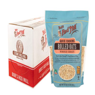 Bob's Red Mill Quick Cooking Rolled Oats, 32oz (Pack of 4) - Non GMO, Whole Grain, Vegan, Kosher