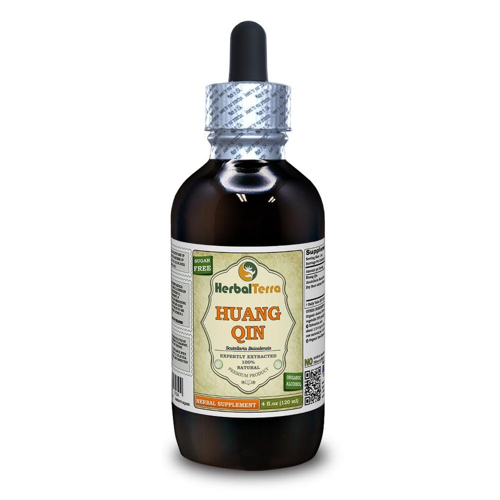 Huang Qin, Scutellaria (Scutellaria Baicalensis) Tincture, Organic Dried Root Powder Liquid Extract (Brand Name: HerbalTerra, Proudly Made in USA) 4 fl.oz (120 ml)