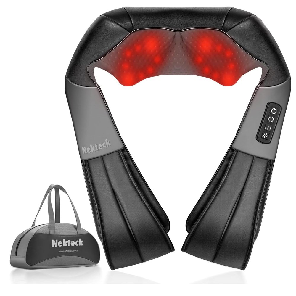 Nekteck Neck Massager for Pain Relief Deep Tissue, FSA Eligible Shiatsu Neck Back Massager with Heat, HSA Massage Tools for Shoulder Trapezius Waist Leg Muscle, Relaxation Gifts for Men Women Dad Mom