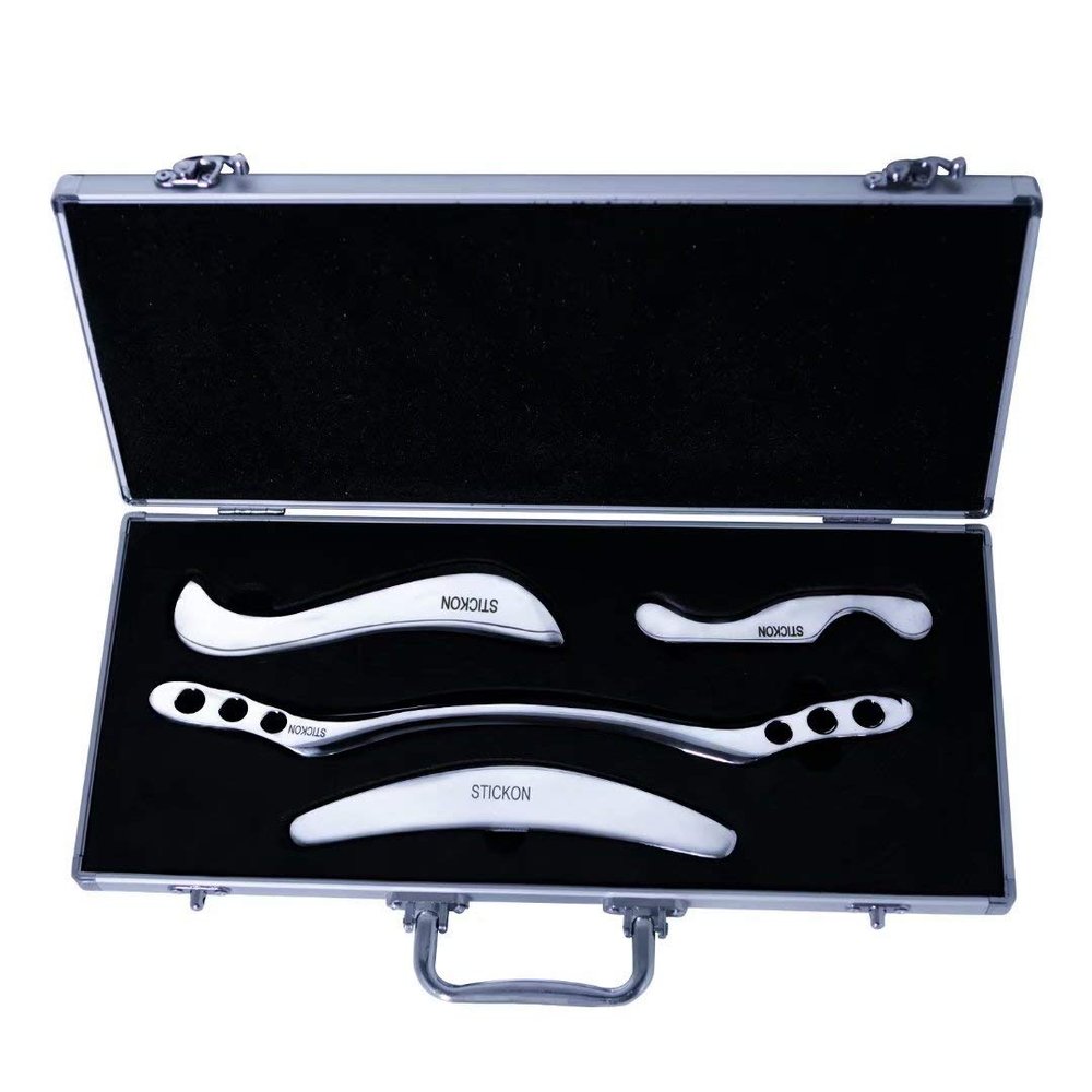STICKON Stainless Steel Gua Sha Scraping Massage Tool Set IASTM Tools Great Soft Tissue Mobilization Tool (J Shape)
