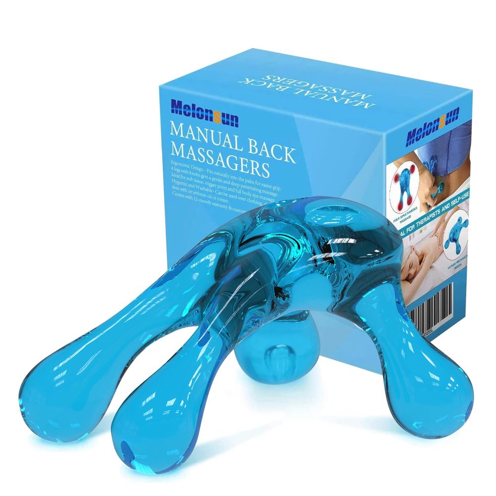 Melonsun Palm Massage Tool - Easier Grip Massage Handheld Tool, Four-Point Massage Tool, for Deep Tissue Pain Relief (Blue)
