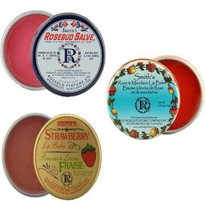 Rosebud Perfume Co. Tin 3 Pack: Smith's Rosebud Salve + Smith's Strawberry Lip Balm + Smith's Rose and Mandarin Lip Balm