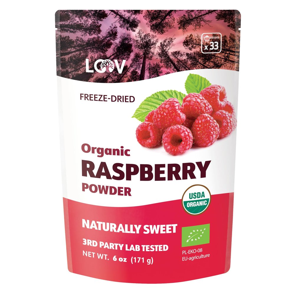 Organic Freeze-Dried Raspberry Powder  100% Natural Whole Fruit, Certified Organic Red Raspberries  Perfect for Smoothies, Shakes & Baking  Non-GMO, No Added Sugar  6oz (33 Servings)