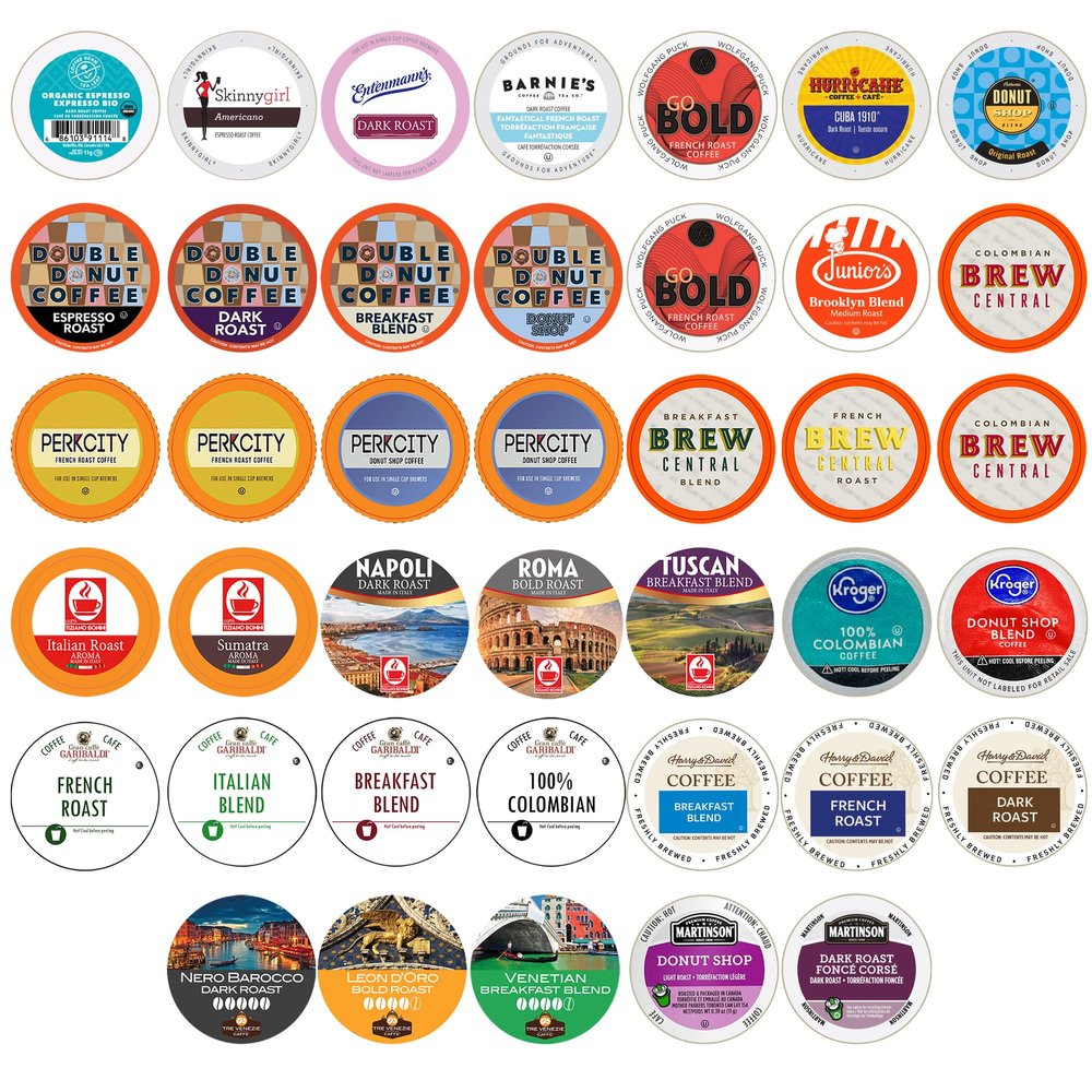 Crazy Cups Single Serve & K Cups Variety Pack, Including Unflavored Dark Roast & Medium Roast Pods, Pods Variety Pack for Keurig K Cups Machines, 40 Count