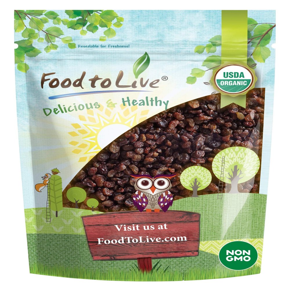 Food to Live Imported Organic Raisins, 1 Pound Sun Dried Thompson Seedless Select Grapes, Non-GMO, Raw, No Sugar added, Pesticide-Free, Vegan, Lightly Coated with Organic Sunflower Oil