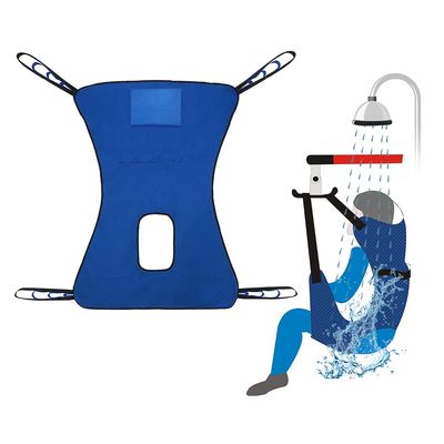 Patient Lift Aid Sling for Shower with Head Pillow Toileting Transfer and Bed Positioning Full Body Mesh Sling Straps Elderly Home Use Care Handicap Assist Medical Lift Belt (Blue)