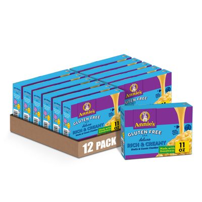 Annie's Deluxe Gluten Free Shells and Classic Cheddar, Pasta and Cheese Sauce, Made with Real Cheese, 11 oz (Pack of 12)