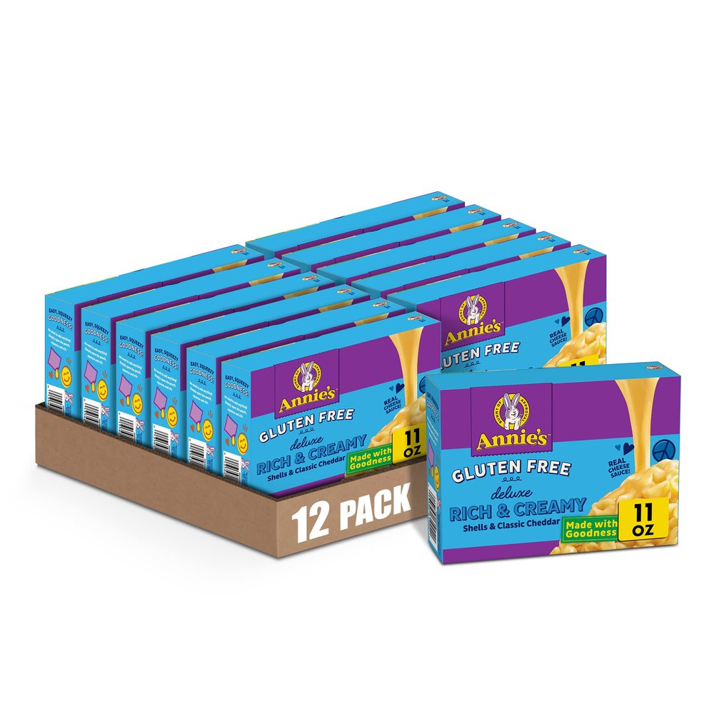 Annie's Deluxe Gluten Free Shells and Classic Cheddar, Pasta and Cheese Sauce, Made with Real Cheese, 11 oz (Pack of 12)