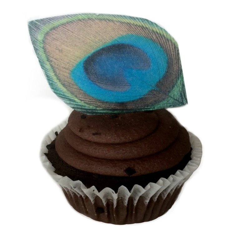 12 Edible Peacock Feathers Pre-cut 2.5" Edible Feathers Decor Eyes Teal Blue Green - Perfect for Wedding Cakes Cupcakes Desserts Decorations