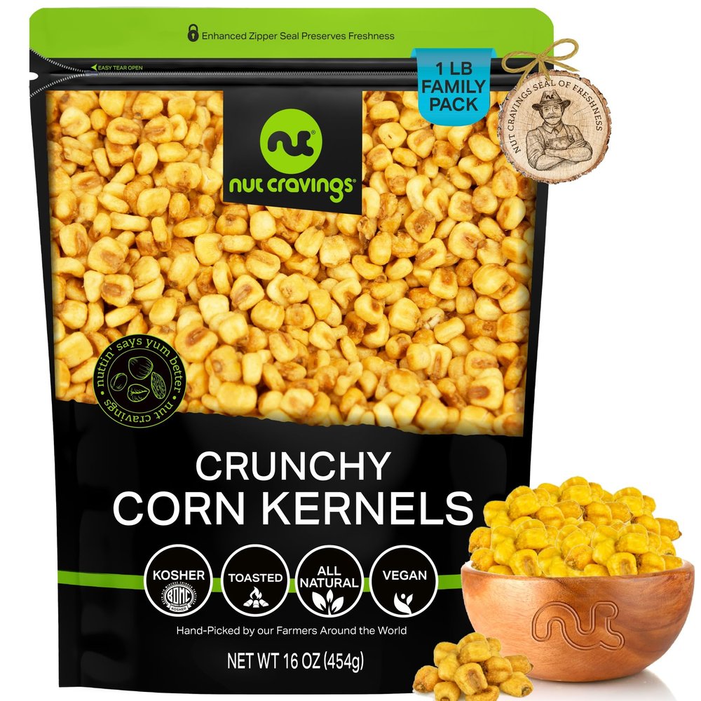 NUT CRAVINGS - Toasted Crunchy Corn Kernels - Original Flavor Roasted & Salted (16oz - 1 LB) Packed Fresh in Resealable Bag - Healthy Snack, Food Assortments