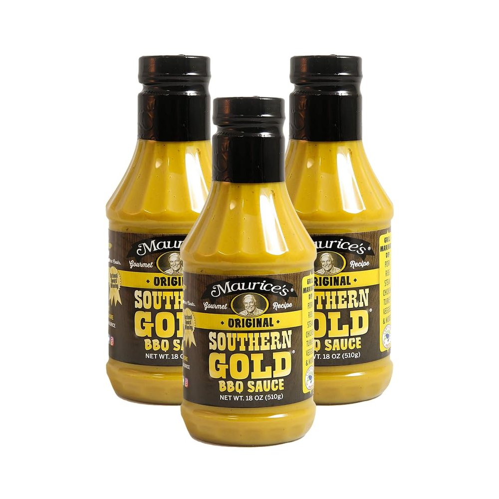 Maurices Southern Gold BBQ Sauce  Classic Carolina Mustard BBQ Sauce with Bold Flavor  Authentic Southern Carolina Barbeque Dressing  Rich Barbecue Sauces Tradition, Original 18oz (Pack of 3)
