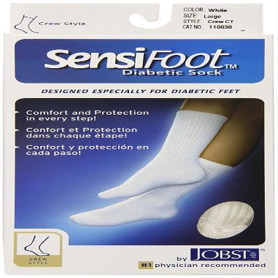SensiFoot Diabetic Sock Crew Length 8-15 Compression, White XL