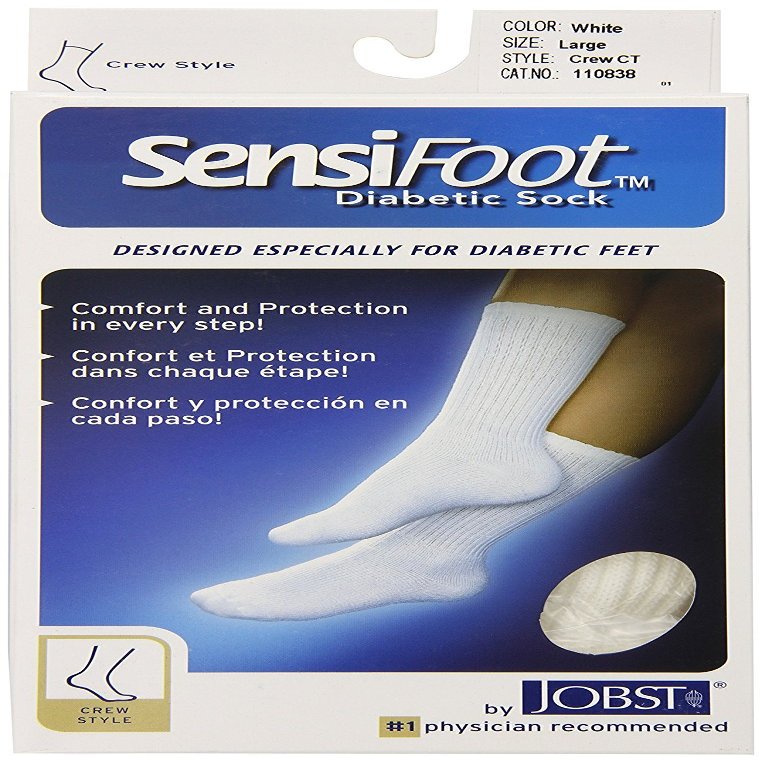 SensiFoot Diabetic Sock Crew Length 8-15 Compression, White XL