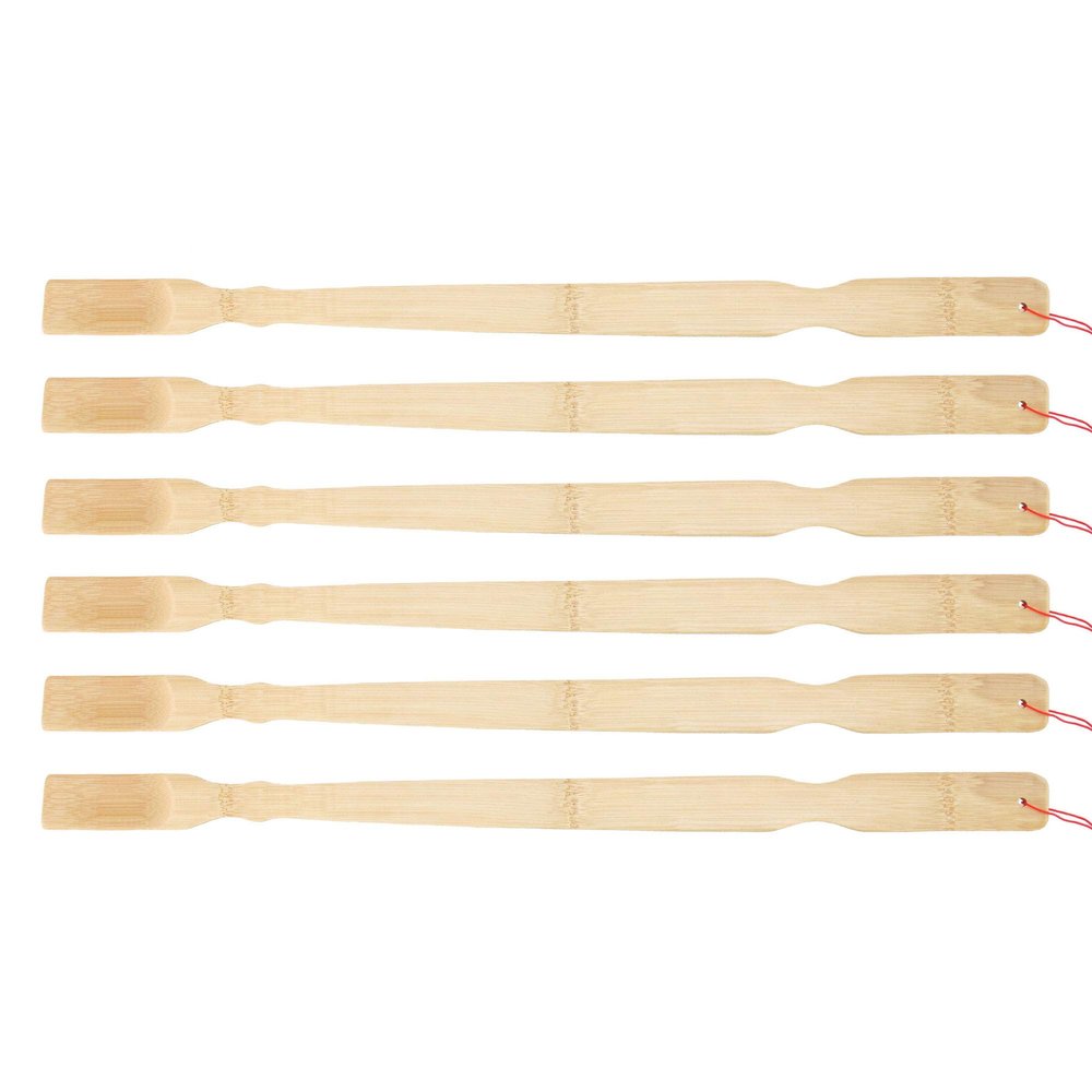 BambooMN 25 Inch Bamboo Wooden Shoe Horn Long Handle for Seniors, Men, Women, 6 Pieces
