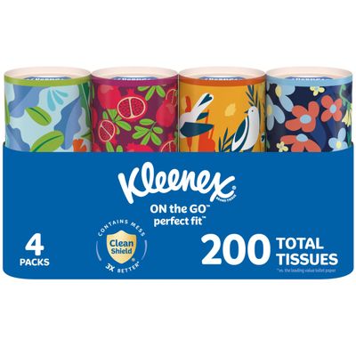 Kleenex Perfect Fit Facial Tissues, 4 Cannisters, 50 Tissues per Can, 2-Ply (200 Total), Packaging May Vary