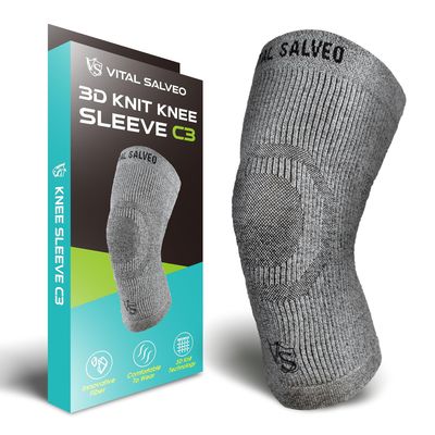 VITAL SALVEO Compression Recovery Knee Sleeve Knee Brace C3-COMFORT Pain Relief Protects Joint Ideal for Sports and Daily Wear (Small)