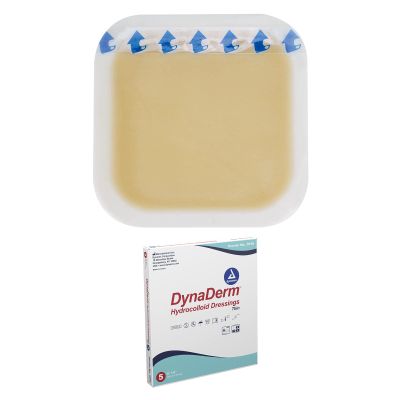 Dynarex DynaDerm Hydrocolloid Dressings, Sterile Moist Bandages Used for All Kinds of Wounds, 6" x 6", Thin & Latex-Free, Peel-Down Patches - 1 Box of 5 Dressings (Packaging May Vary)