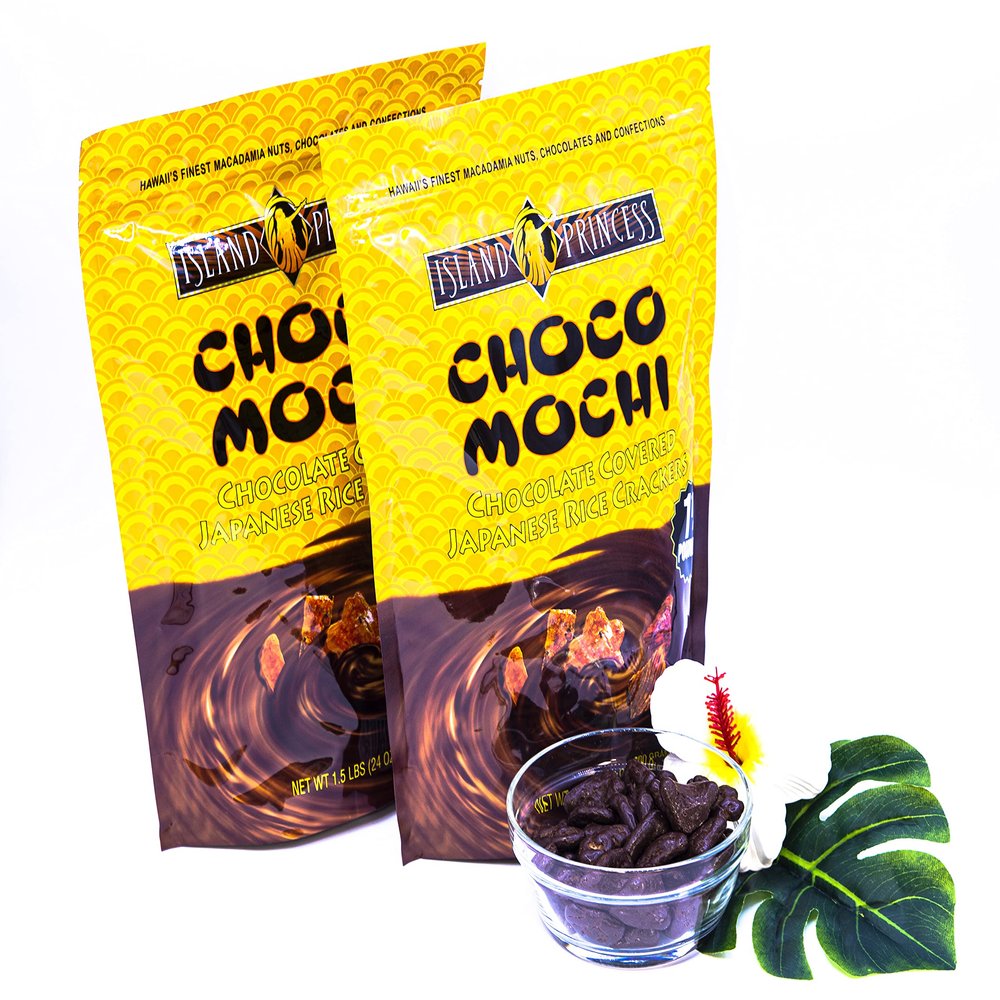 Island Princess Choco Mochi Chocolate Covered Japanese Rice Crackers 2/1.5 Lb Each