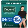 Depend Fresh Protection Adult Diapers, Incontinence Underwear for Men, Disposable, Maximum, Small/Medium, Grey, 19 Count, Packaging May Vary view 1