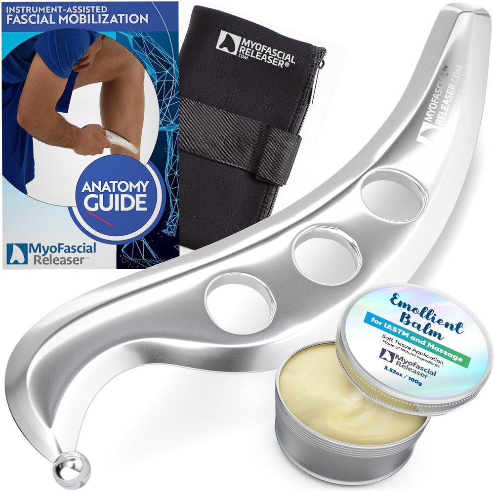 Professional Muscle Scraper Tool Medical-Grade 304 SS IASTM & Gua Sha Scraping Tool Ergonomic Fascia Mobilization Instrument for Soft Tissue Massage & Manual Bodywork Emollient Balm Included