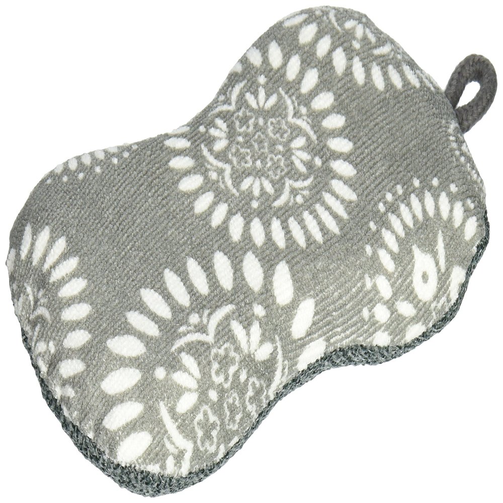 Mkitchen Premuim Sponge for Dishes and Household Cleaning | Microfiber Print and Non-Scratch Scrub Pad (Medallion Gray)