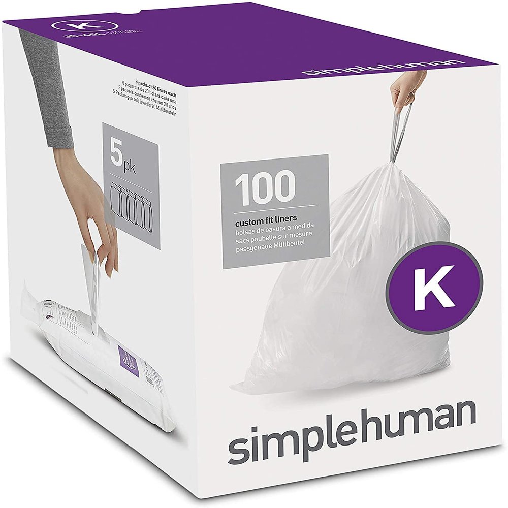 simplehuman Bulk Value Pack Code K Custom Fit Trash Can Liner 35-45 L / 9-12 Gallon, 200 Pack