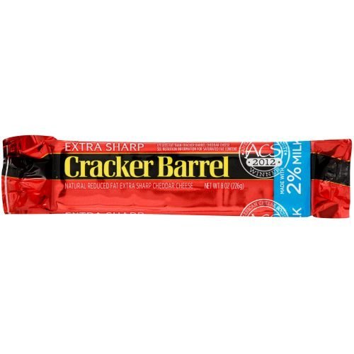 Cracker Barrel Natural Reduced Fat Extra Sharp Cheddar Cheese, 8 Ounce -- 12 per case.