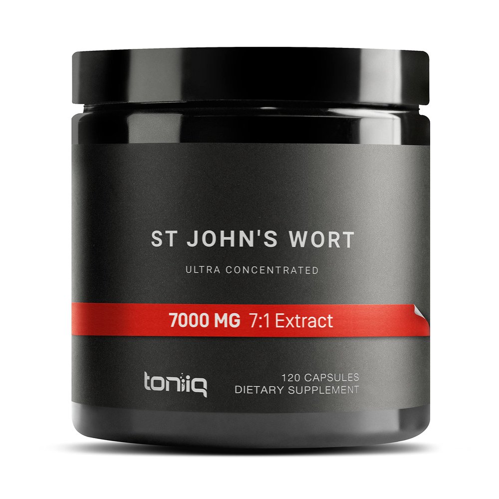 Toniiq 1,000mg Ultra High Strength St. John's Wort Capsules (Non-GMO) - 7X Concentrated Extract - 0.3% Hypericin - Highly Purified and Bioavailable - 120 Capsules