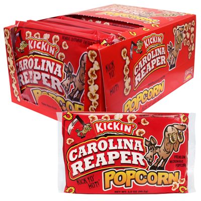 ASS KICKIN Carolina Reaper Pepper Microwave Popcorn  12 Pack - Ultimate Spicy Gourmet Gift Popcorn - Makes a Great Movie Theater Popcorn or Snack Food - Try if you dare!