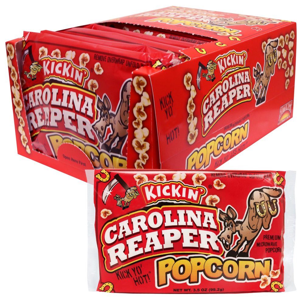 ASS KICKIN Carolina Reaper Pepper Microwave Popcorn  12 Pack - Ultimate Spicy Gourmet Gift Popcorn - Makes a Great Movie Theater Popcorn or Snack Food - Try if you dare!