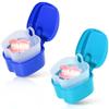 KISEER 2 Pack Colors Denture Bath Case Cup Box Holder Storage Soak Container with Strainer Basket for Travel Cleaning (Light Blue and Blue) view 1