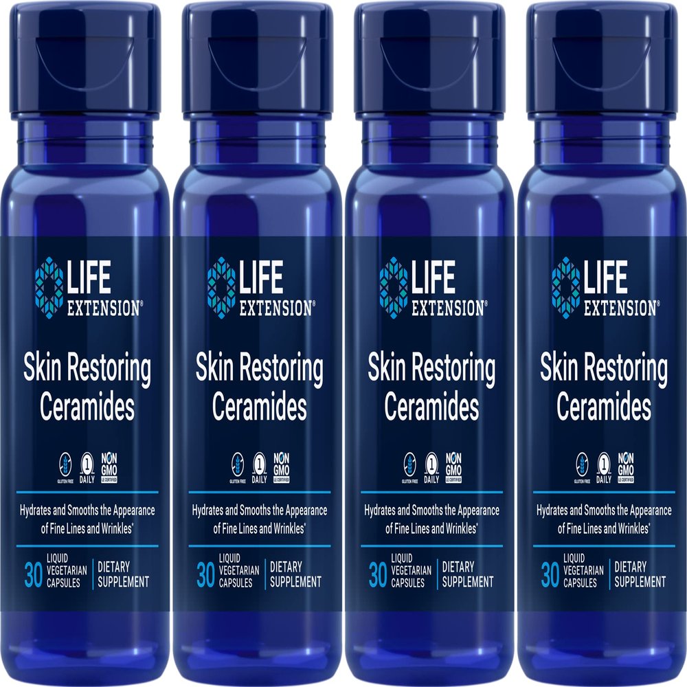 Life Extension Skin Restoring Ceramides, 30 Liquid Vegetarian Capsules (Pack of 4)