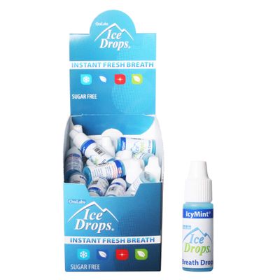 Ice Drops | Flavored Breath Drops - Instant Fresh Breath, Sugar Free, Fat Free - 3.2mL Droppers - 50 count Display (IcyMint)