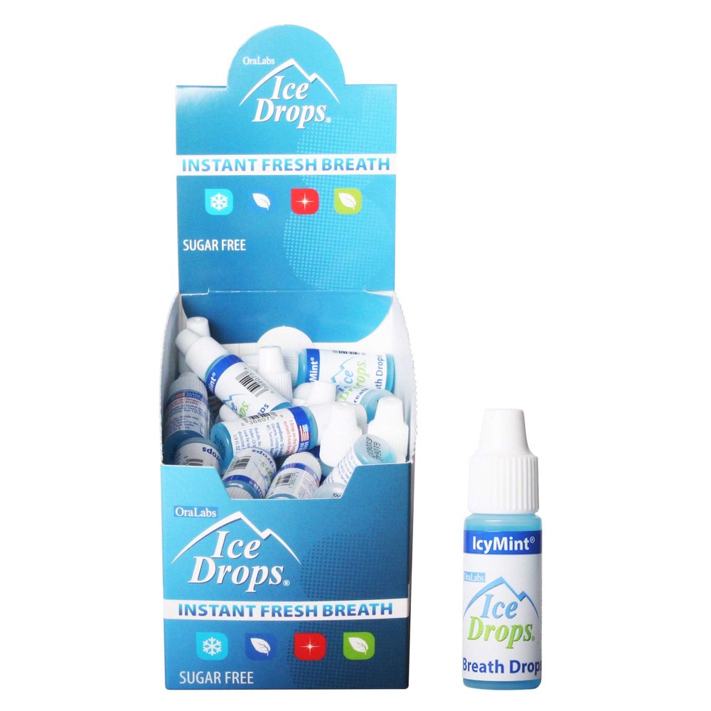 Ice Drops | Flavored Breath Drops - Instant Fresh Breath, Sugar Free, Fat Free - 3.2mL Droppers - 50 count Display (IcyMint)