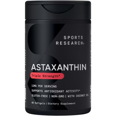 Sports Research Triple Strength Astaxanthin 12mg w/Organic Coconut Oil - Antioxidant Supplement for Skin & Eye Health Support* - Soy Free  Non-GMO  Gluten Free - 60 Softgels