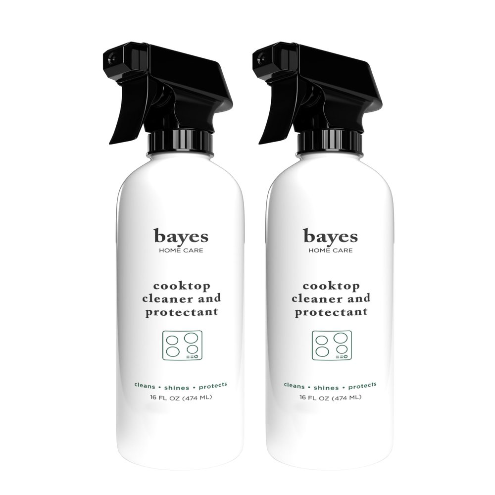 Bayes Cooktop Cleaner and Protectant for Daily Use - Cleans, Shines and Protects Ceramic Glass and Enamel Cooktops - For Fingerprints, Grease, Residue, and Smudges - 16 oz, 2 Pack